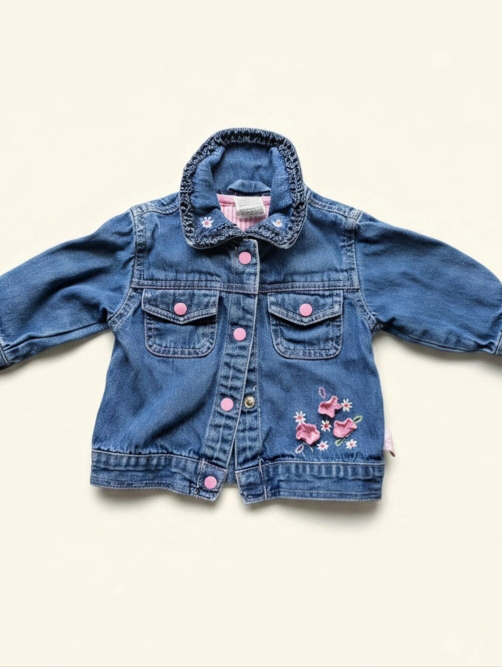 Small Wonders Baby Girls Blue Denim Ruffle Flower Jacket - Size 3-6 Months